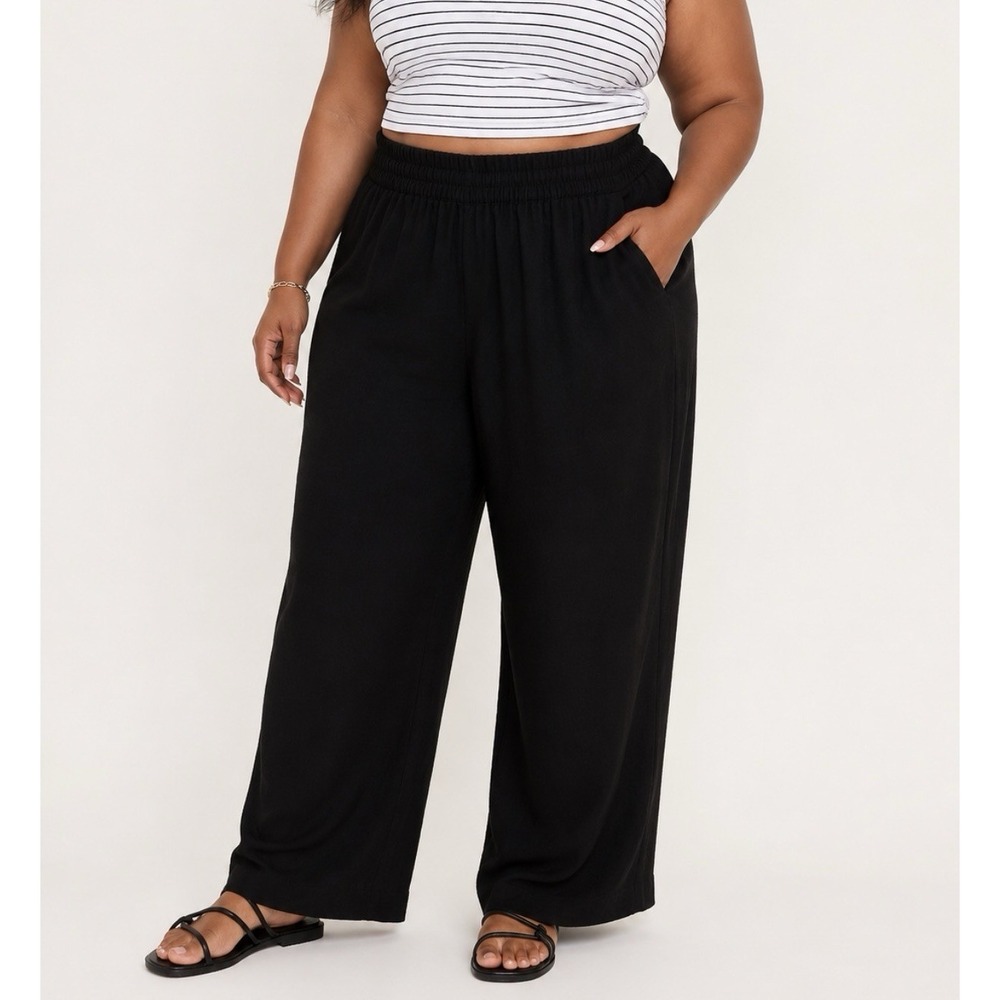 Old Navy Wide Leg Pants Womens 2X Black Linen Blend High Rise Casual NWT